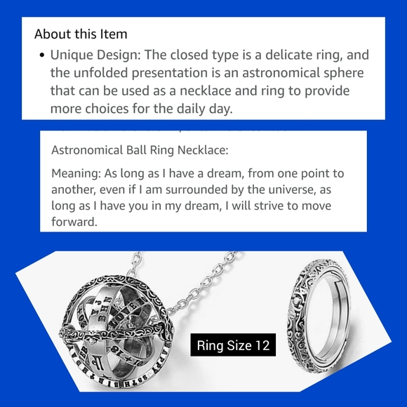 5/$25 Silver rotating cosmic 2 in 1 ring/ necklace pendant Sz 12, New, sealed - Picture 6 of 11